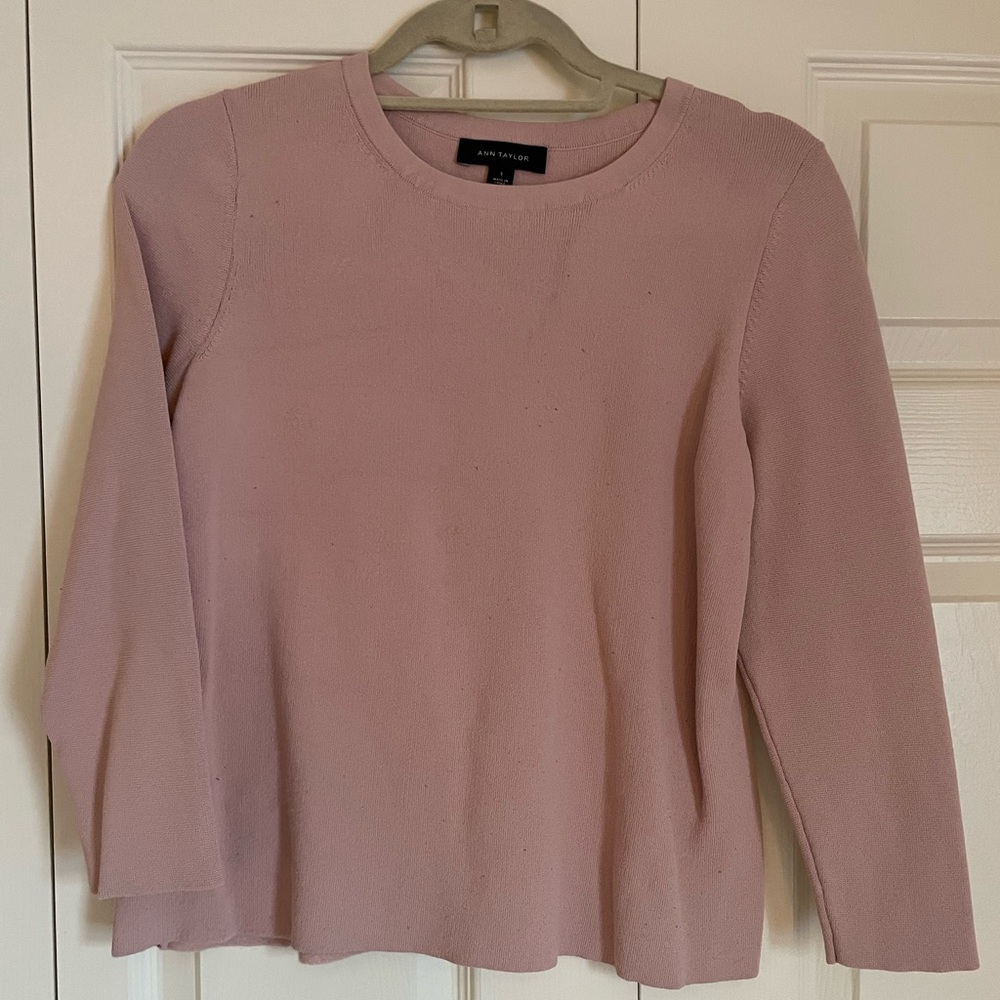 Ann Taylor Pale Pink Peplum Flare Sweater Blouse